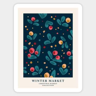 Winter market, Christmas, Holiday, Flower market, Abstract art, Exhibition poster, Aesthetic art, Retro Sticker